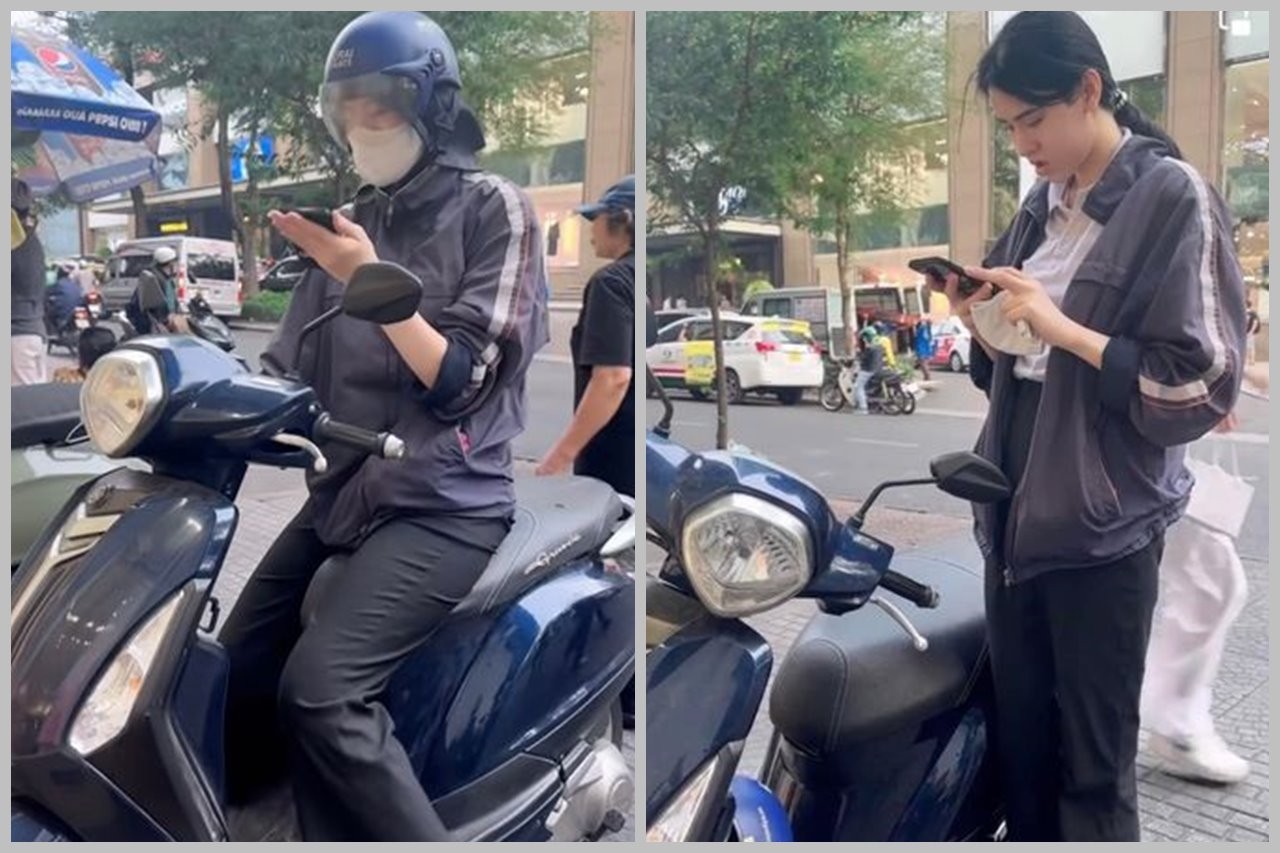 Dịu Thảo tự chạy xe máy đi làm sau khi đăng quang. Ảnh Internet Dịu Thảo tự chạy xe máy đi làm sau khi đăng quang. Ảnh Internet