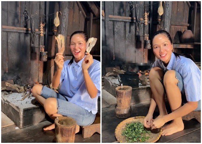 H'Hen Niê hướng dẫn cách làm cá khô giã thơm ngon ở quê. Ảnh chụp màn hình.