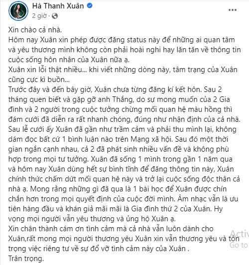 Bài đăng của Hà Thanh Xuân. Ảnh chụp màn hình. Bài đăng của Hà Thanh Xuân. Ảnh chụp màn hình.