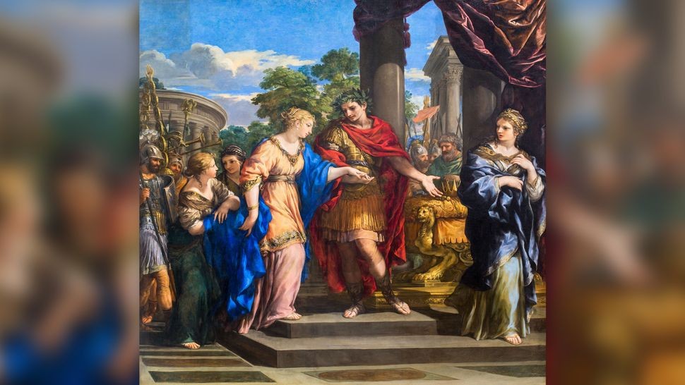 Caesar trao cho Cleopatra ngai vàng của Ai Cập, ảnh minh họa của họa sĩ người Ý thế kỷ 17 Pietro da Cortona. Ảnh: Alamy. Caesar trao cho Cleopatra ngai vàng của Ai Cập, ảnh minh họa của họa sĩ người Ý thế kỷ 17 Pietro da Cortona. Ảnh: Alamy.