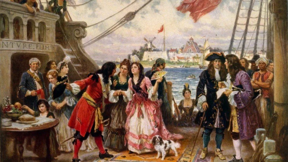 Hình minh họa 'Thuyền trưởng William Kidd ở cảng New York, 1696,' của Jean Leone Gerome Ferris. Ảnh: PhotoQuest/Getty Hình minh họa 'Thuyền trưởng William Kidd ở cảng New York, 1696,' của Jean Leone Gerome Ferris. Ảnh: PhotoQuest/Getty
