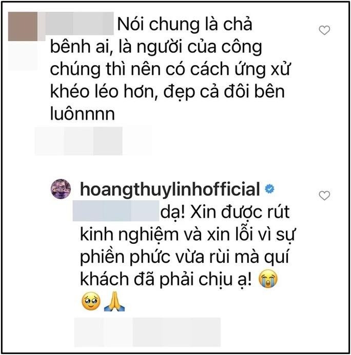 Bình luận xin lỗi của Hoàng Thùy Linh khiến cư dân mạng bức xúc. Ảnh Internet. Bình luận xin lỗi của Hoàng Thùy Linh khiến cư dân mạng bức xúc. Ảnh Internet.