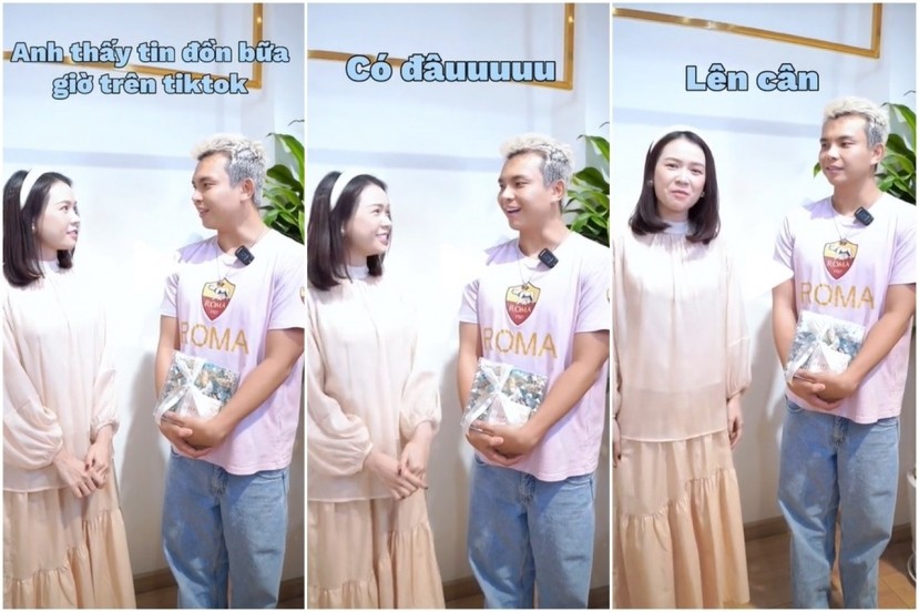 Bị Đỗ Long hỏi chuyện bầu bí, Sam đã nhanh chóng phủ nhận. Ảnh: Chụp màn hình. Bị Đỗ Long hỏi chuyện bầu bí, Sam đã nhanh chóng phủ nhận. Ảnh: Chụp màn hình.