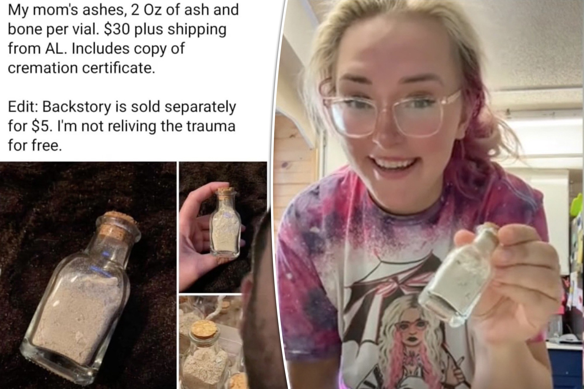 Lauren khoe lọ tro cốt được cô mua với giá 30 USD. Ảnh: New York Post Lauren khoe lọ tro cốt được cô mua với giá 30 USD. Ảnh: New York Post