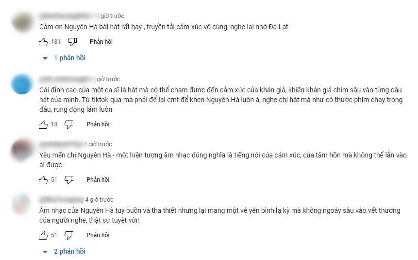 Nguyên Hà nhận được hàng nghìn lượt khen về giọng hát. Ảnh chụp màn hình. Nguyên Hà nhận được hàng nghìn lượt khen về giọng hát. Ảnh chụp màn hình.