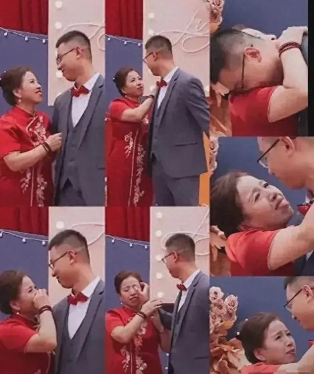 Chú rể ân cần lau nước mắt cho mẹ ruột. Chú rể ân cần lau nước mắt cho mẹ ruột.