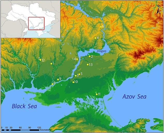 Nhóm nghiên cứu đã phát hiện 18 ngôi mộ trên 14 địa điểm Scythian khác nhau ở miền nam Ukraine, phát hiện 45 mẫu da Nhóm nghiên cứu đã phát hiện 18 ngôi mộ trên 14 địa điểm Scythian khác nhau ở miền nam Ukraine, phát hiện 45 mẫu da
