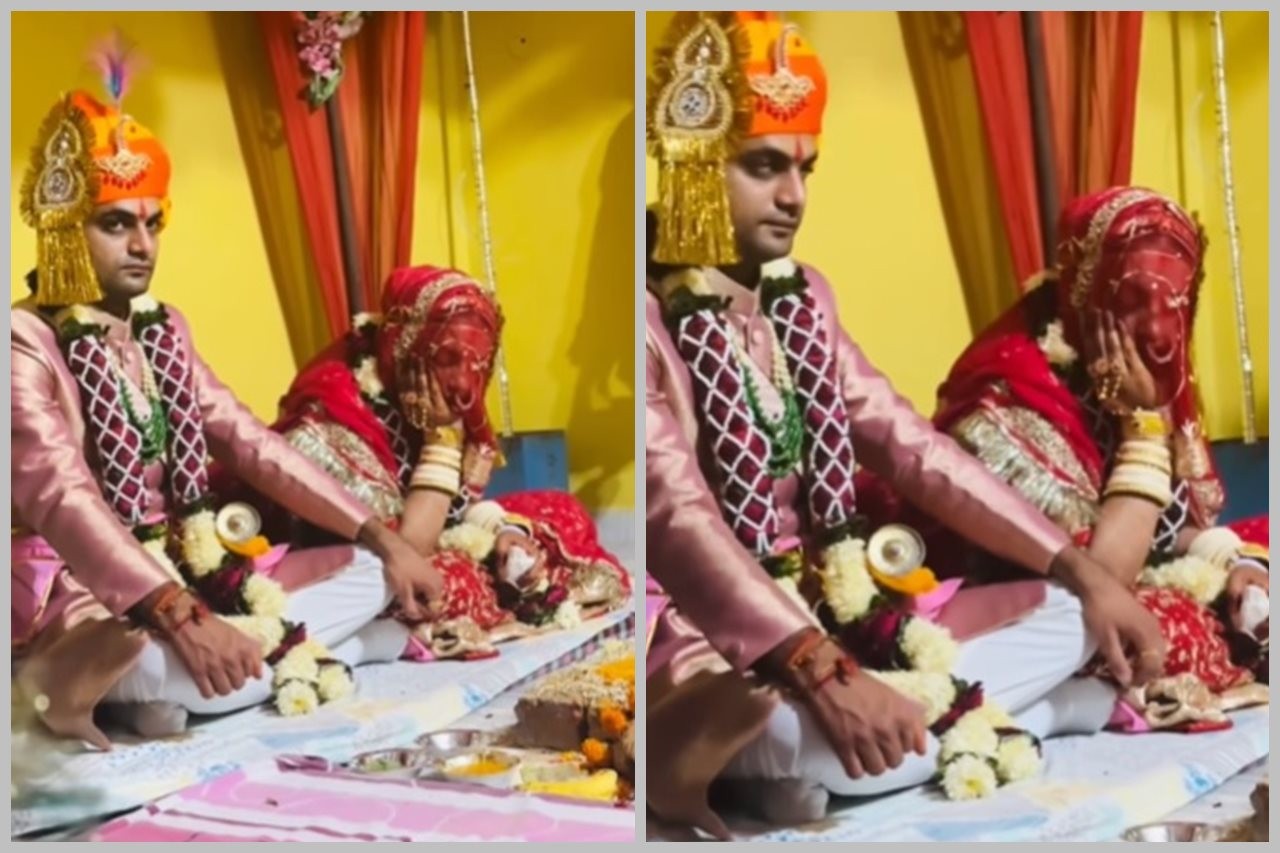 Khoảnh khắc cô dâu ngủ gật trong đám cưới. Ảnh chụp màn hình.