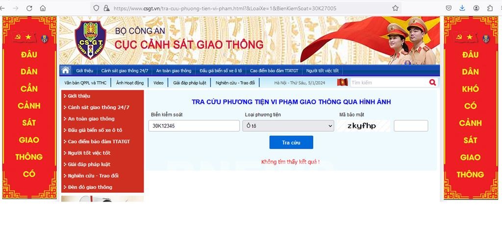Tra cứu phạt nguội trên website Cục Cảnh sát giao thông.