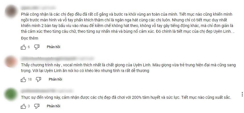 Những bình luận khen ngợi của khán giả. Ảnh chụp màn hình. Những bình luận khen ngợi của khán giả. Ảnh chụp màn hình.