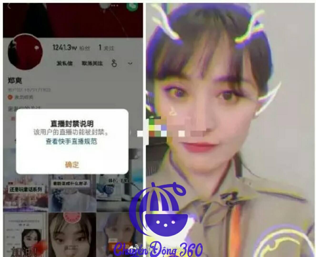 Tài khoản Kuaishou của Trịnh Sảng chính thức bị khóa. Ảnh FB chuyển động 360.