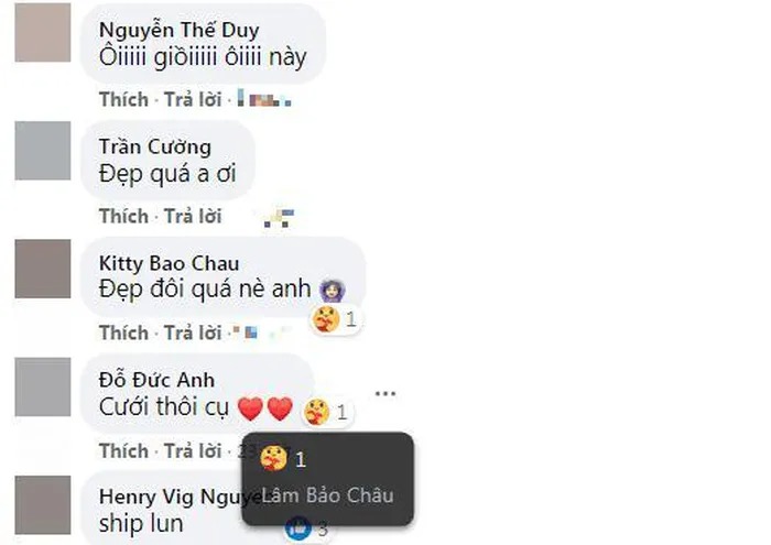 Lâm Bảo Châu cũng có hành động thả icon yêu thương dưới đề nghị cưới của dân mạng. Ảnh chụp màn hình.