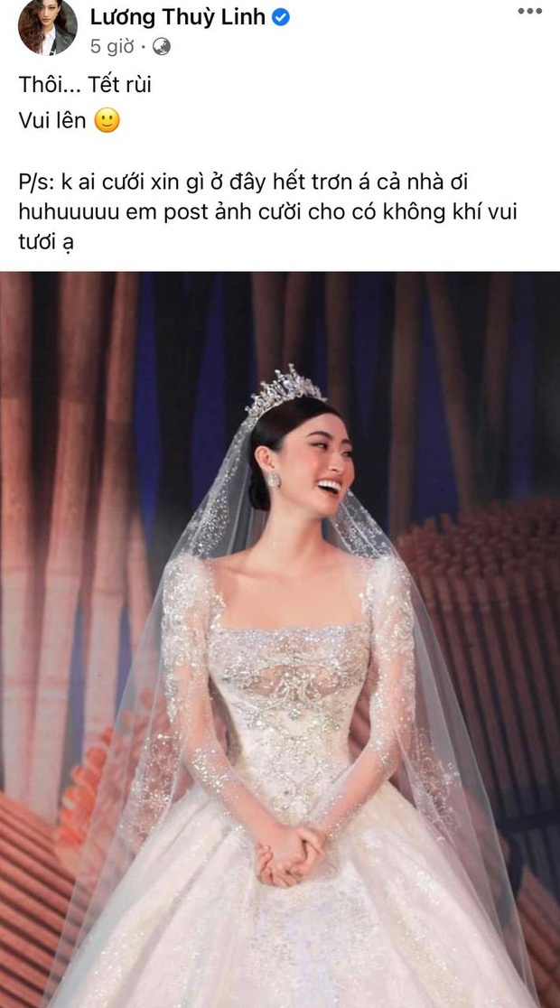 Lương Thuỳ Linh khoe ảnh mặc váy cưới khiến nhiều người nghi ngờ chuẩn bị lên xe hoa. Ảnh chụp màn hình Lương Thuỳ Linh khoe ảnh mặc váy cưới khiến nhiều người nghi ngờ chuẩn bị lên xe hoa. Ảnh chụp màn hình