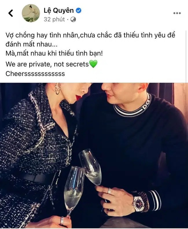 Lệ Quyên công khai mối tình với tình trẻ. Ảnh chụp màn hình.
