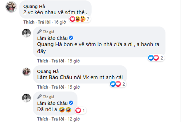 Cuộc trò chuyện giữa Lâm Bảo Châu và ca sĩ Quang Hà. Ảnh chụp màn hình