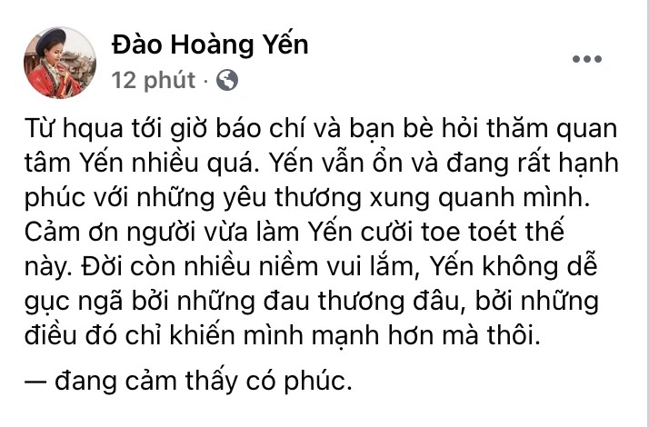 Diễn viên Hoàng Yến khẳng định mình 'không dễ gục ngã bởi những đau thương'. Ảnh chụp màn hình Diễn viên Hoàng Yến khẳng định mình 'không dễ gục ngã bởi những đau thương'. Ảnh chụp màn hình