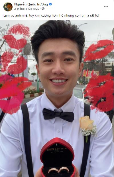 Quốc Trường đăng hình ảnh nhẫn cưới kèm lời cầu hôn. Ảnh chụp màn hình.