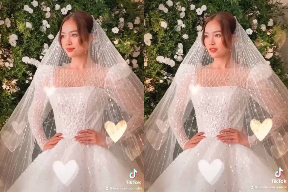 Hình ảnh mặc váy cưới của Ninh Dương Lan Ngọc. Ảnh cắt từ clip