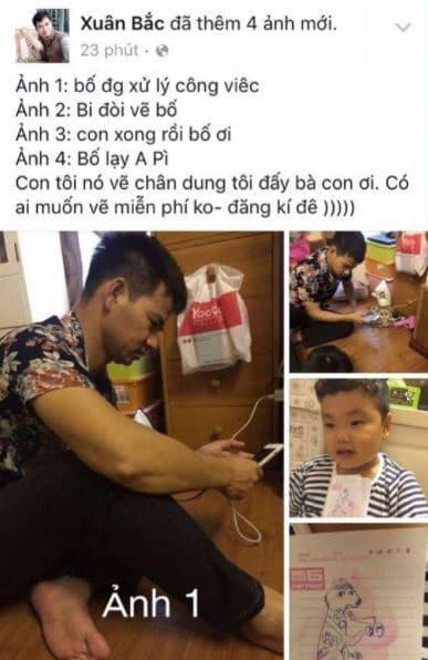 Cách đây 5 năm Xuân Bắc cũng ngồi cho con trai vẽ. Ảnh chụp màn hình