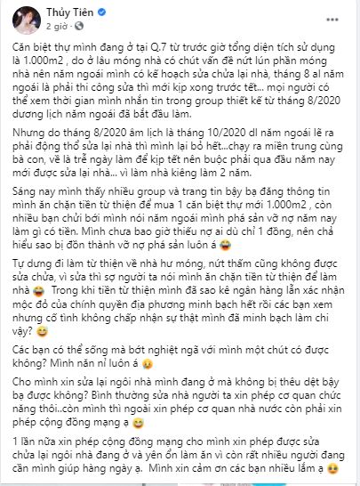 Thủy Tiên bất lực khi liên tục bị đồn ăn chặn tiền từ thiện. Ảnh chụp màn hình.