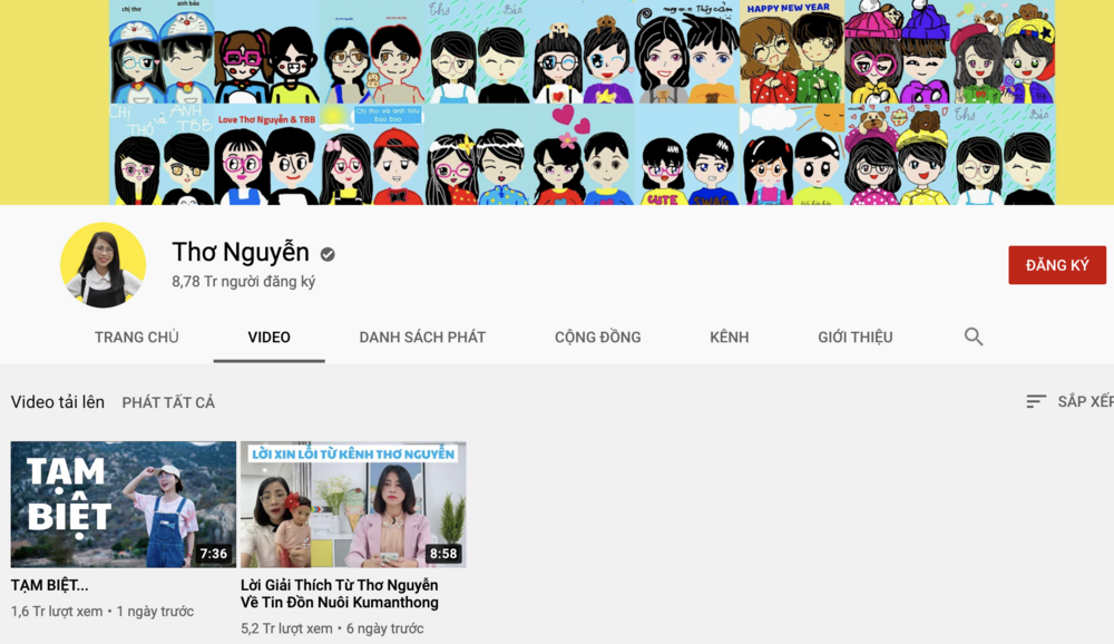 Kênh Youtube chính chủ của Thơ Nguyễn đã ẩn toàn bộ video. Ảnh chụp màn hình Kênh Youtube chính chủ của Thơ Nguyễn đã ẩn toàn bộ video. Ảnh chụp màn hình