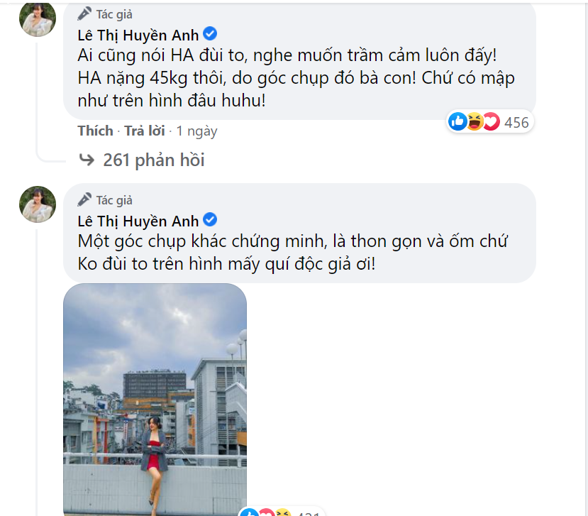 Huyền Anh vào thanh minh sau lời chê bai ngoại hình. Ảnh chụp màn hình.