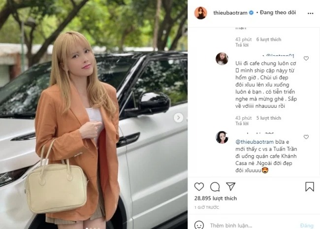 Thiều Bảo Trâm bị một dân mạng tiết lộ chuyện đi 'hẹn hò' với Tuấn Trần. Ảnh chụp màn hình