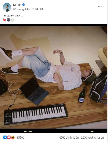 Gần nhất, Sơn Tùng cũng nhận được gần 1 triệu like cho bức ảnh. Ảnh chụp màn hình