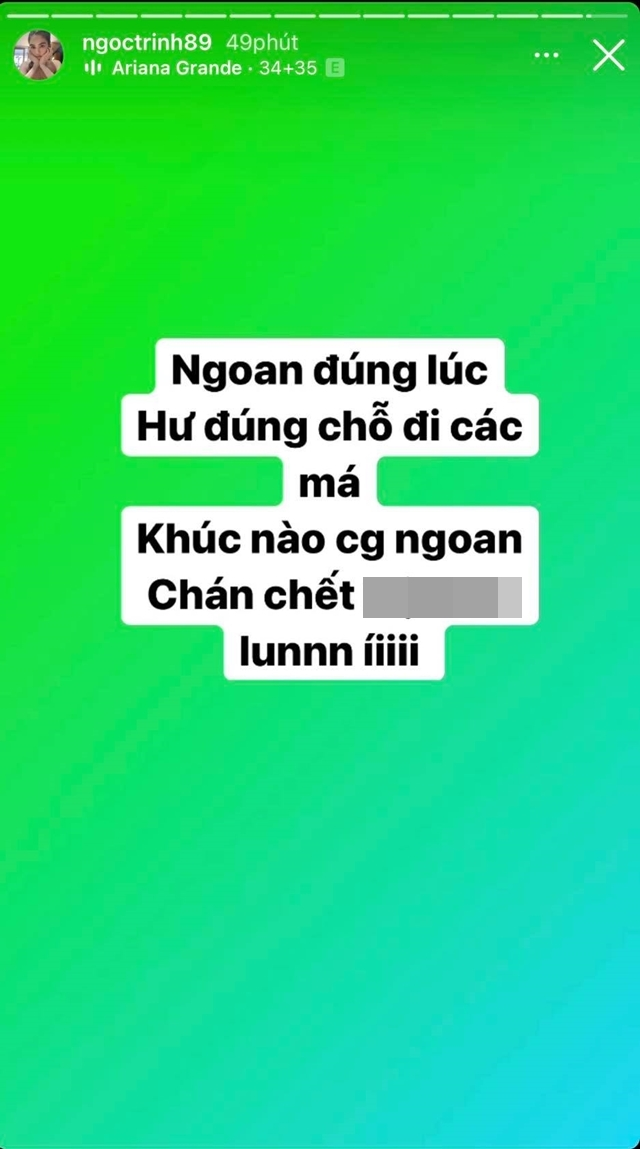 Phát ngôn gây tranh cãi của Ngọc Trinh. Ảnh chụp màn hình Phát ngôn gây tranh cãi của Ngọc Trinh. Ảnh chụp màn hình