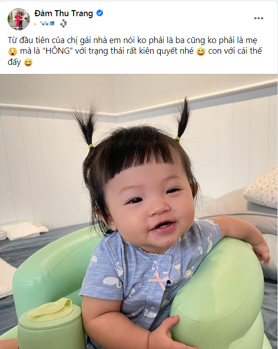 Đàm Thu Trang bất lực trước từ đầu tiên khi con gái thốt ra. Ảnh internet