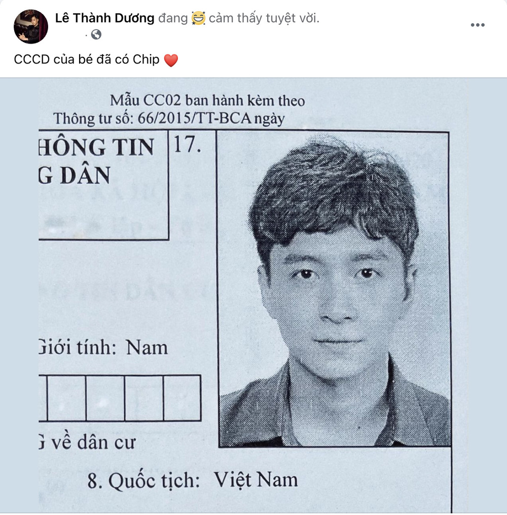 Ngô Kiến Huy khoe ảnh đi chụp căn cước. Ảnh chụp màn hình