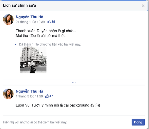 Lịch sử từng đăng dòng trạng thái cà khịa Sơn TÙng của Hy An. Ảnh chụp màn hình