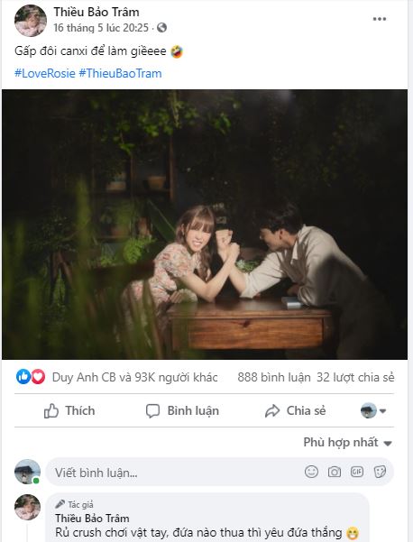 Thiều Bảo Trâm vẫn thường xuyên đăng ảnh với nam chính. Ảnh chụp màn hình