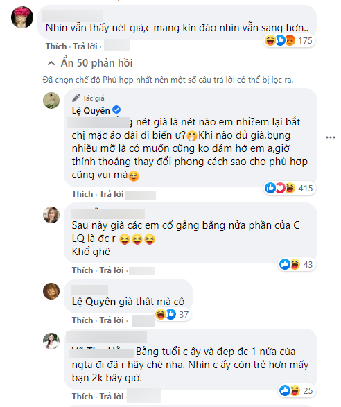 Lệ Quyên đáp trả lại bình luận tiêu cực của dân mạng.Ảnh chụp màn hình Lệ Quyên đáp trả lại bình luận tiêu cực của dân mạng.Ảnh chụp màn hình