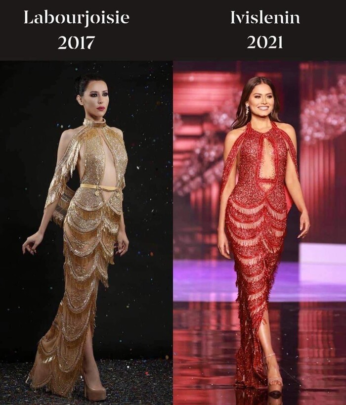 Chiếc váy của tân Hoa hậu nghi bị đạo nhái. Chiếc váy của tân Hoa hậu nghi bị đạo nhái.