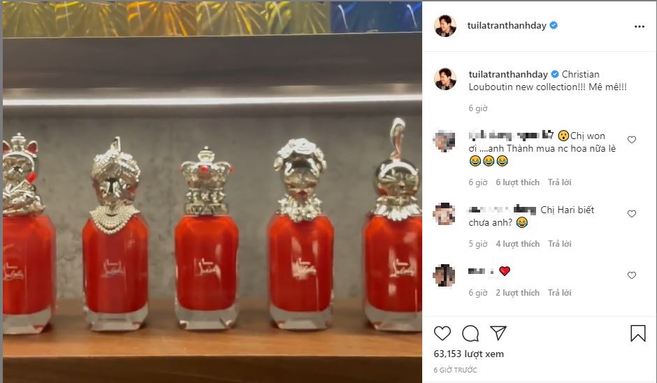 Trấn Thành lại khoe ảnh tậu thêm nước hoa. Ảnh chụp màn hình