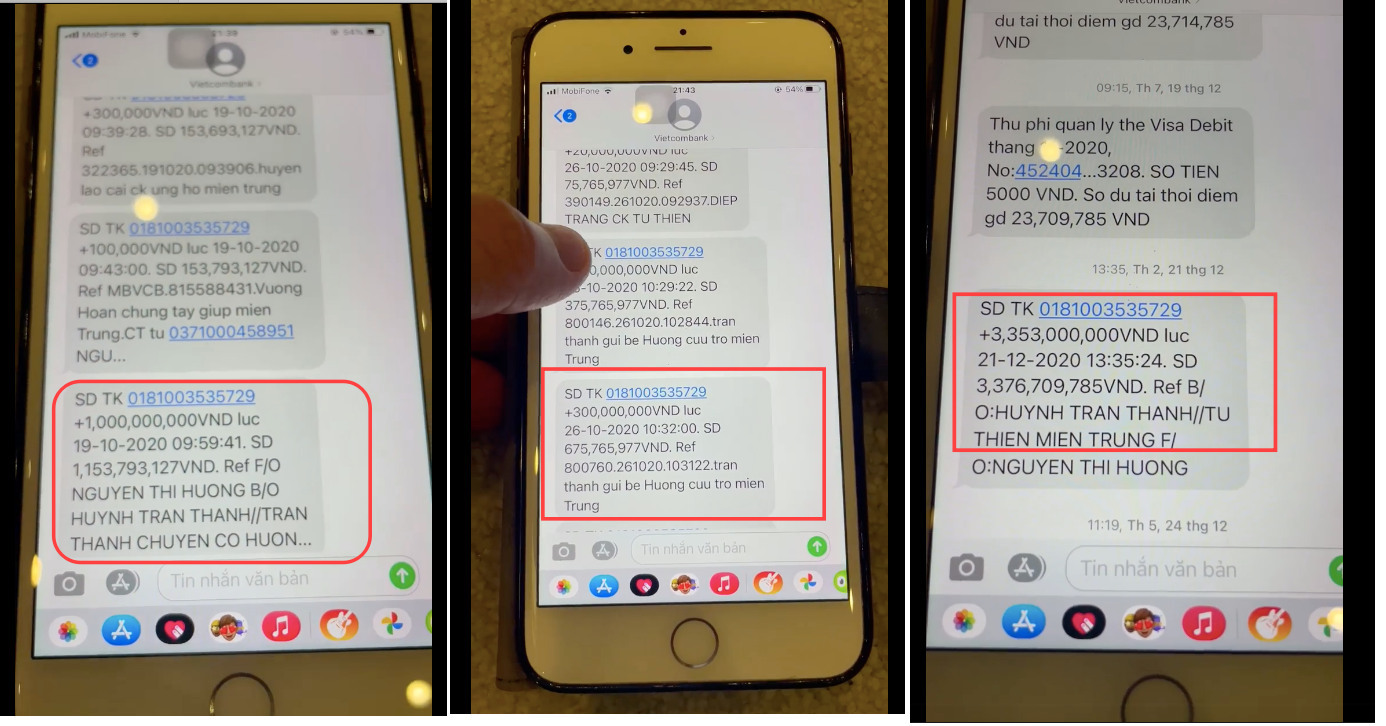 Trấn Thành chụp chi tiết số tiền chuyển cho mẹ Hồ Ngọc Hà. Ảnh FBNV