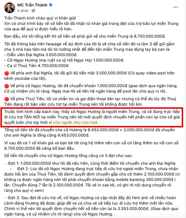 Trấn Thành lên tiếng. Ảnh chụp màn hình Trấn Thành lên tiếng. Ảnh chụp màn hình