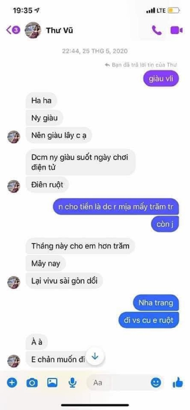 Đoạn tin nhắn A.T được chu cấp hàng tháng thu hút sự chú ý của dân mạng. Ảnh internet Đoạn tin nhắn A.T được chu cấp hàng tháng thu hút sự chú ý của dân mạng. Ảnh internet