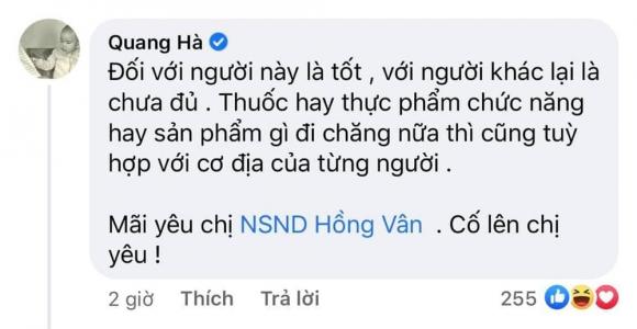 Quang Hà lên tiếng bênh vực Hồng Vân. Ảnh chụp màn hình Quang Hà lên tiếng bênh vực Hồng Vân. Ảnh chụp màn hình
