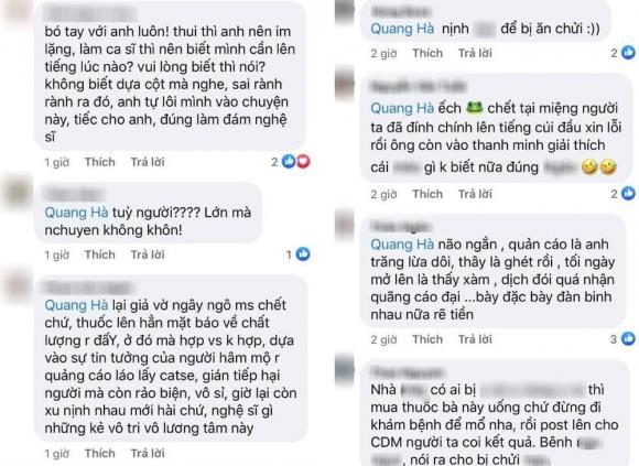 Nhiều người lên tiếng chỉ trích Quang Hà. Ảnh chụp màn hình Nhiều người lên tiếng chỉ trích Quang Hà. Ảnh chụp màn hình