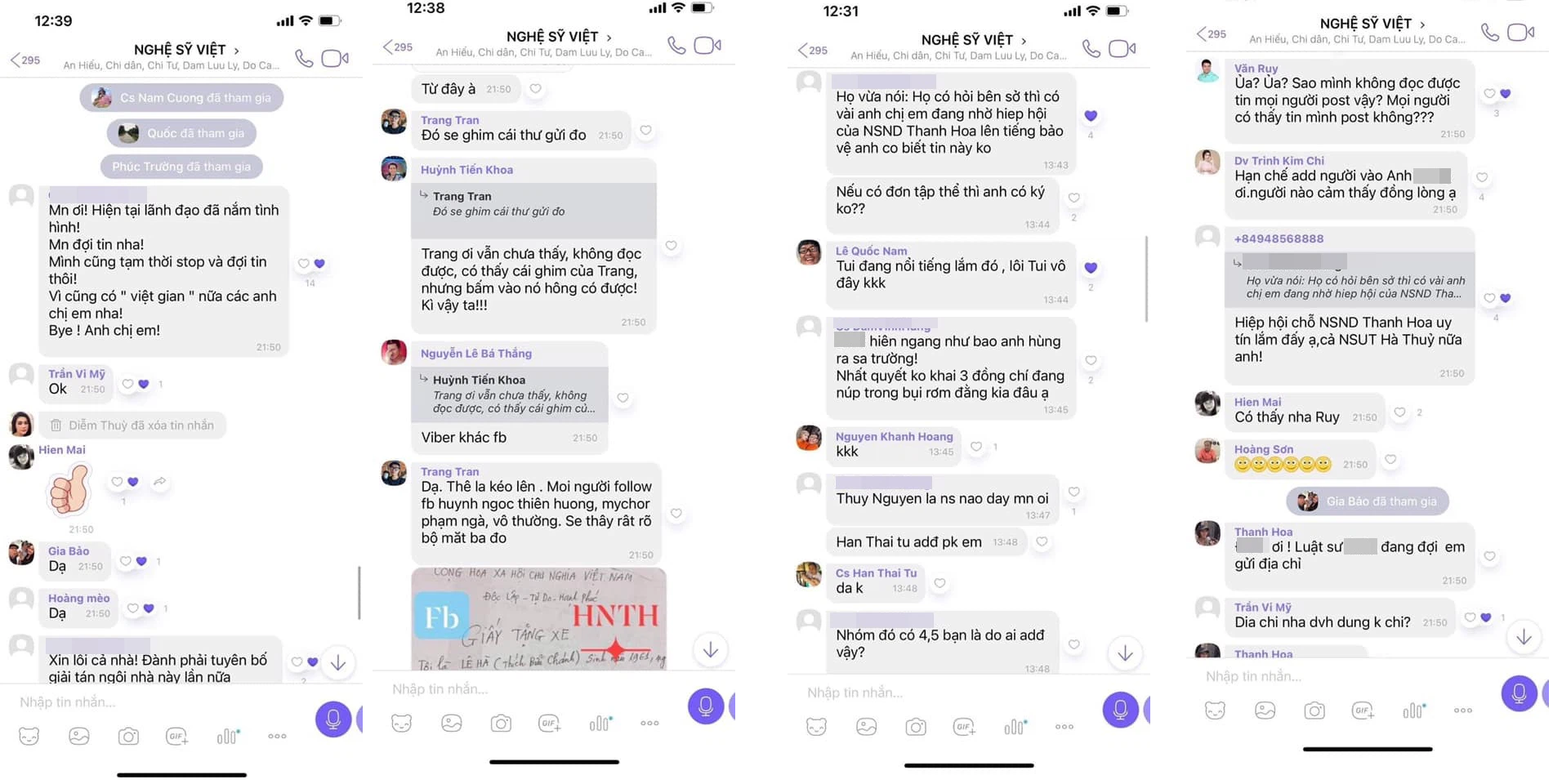 Những tin nhắn được cho là của các nghệ sĩ Việt gây xôn xao. Ảnh FB Những tin nhắn được cho là của các nghệ sĩ Việt gây xôn xao. Ảnh FB