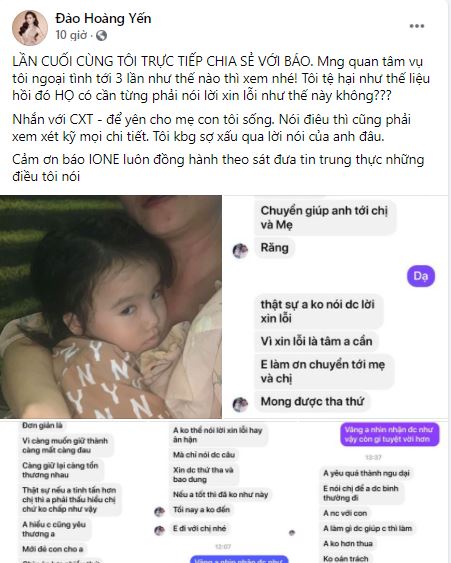 Bài đăng mới nhất của diễn viên Hoàng Yến. Ảnh chụp màn hình Bài đăng mới nhất của diễn viên Hoàng Yến. Ảnh chụp màn hình