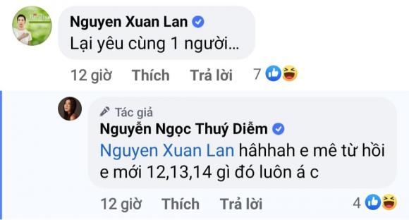 Xuân Lan còn hài hước thừa nhận yêu cùng người với Thúy Diễm. Xuân Lan còn hài hước thừa nhận yêu cùng người với Thúy Diễm.