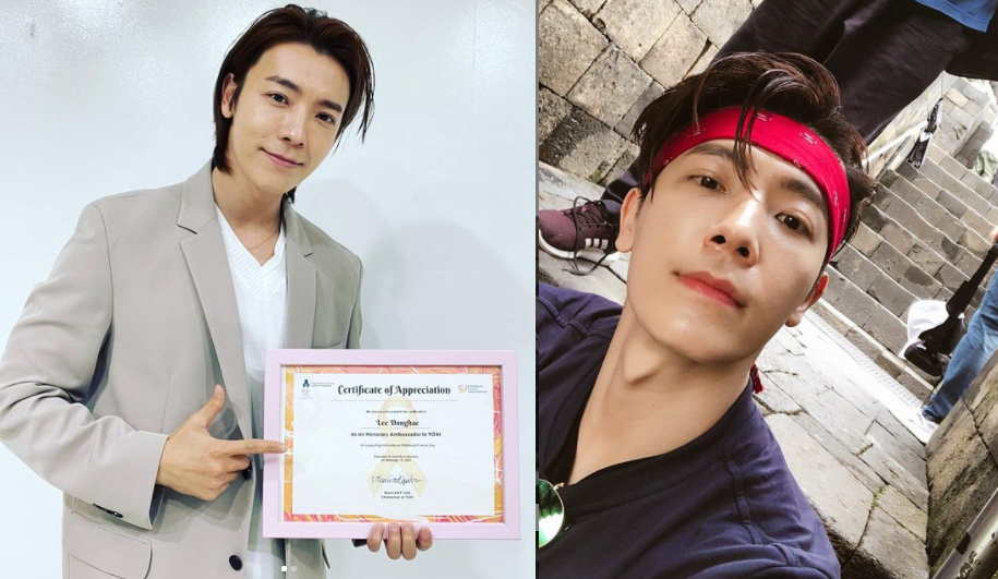 Sau lần để tóc dài cách đây 1 năm (ảnh bên trái) thì Dong Hae đã quay trở lại bộ tóc với ngắn cùng gương mặt góc cảnh đầy nam tính. Ảnh IGNV