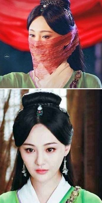 Trịnh Sảng cũng không hề nép vế với dàn tiểu hoa khi tạo hình mạng che mặt cổ trang.