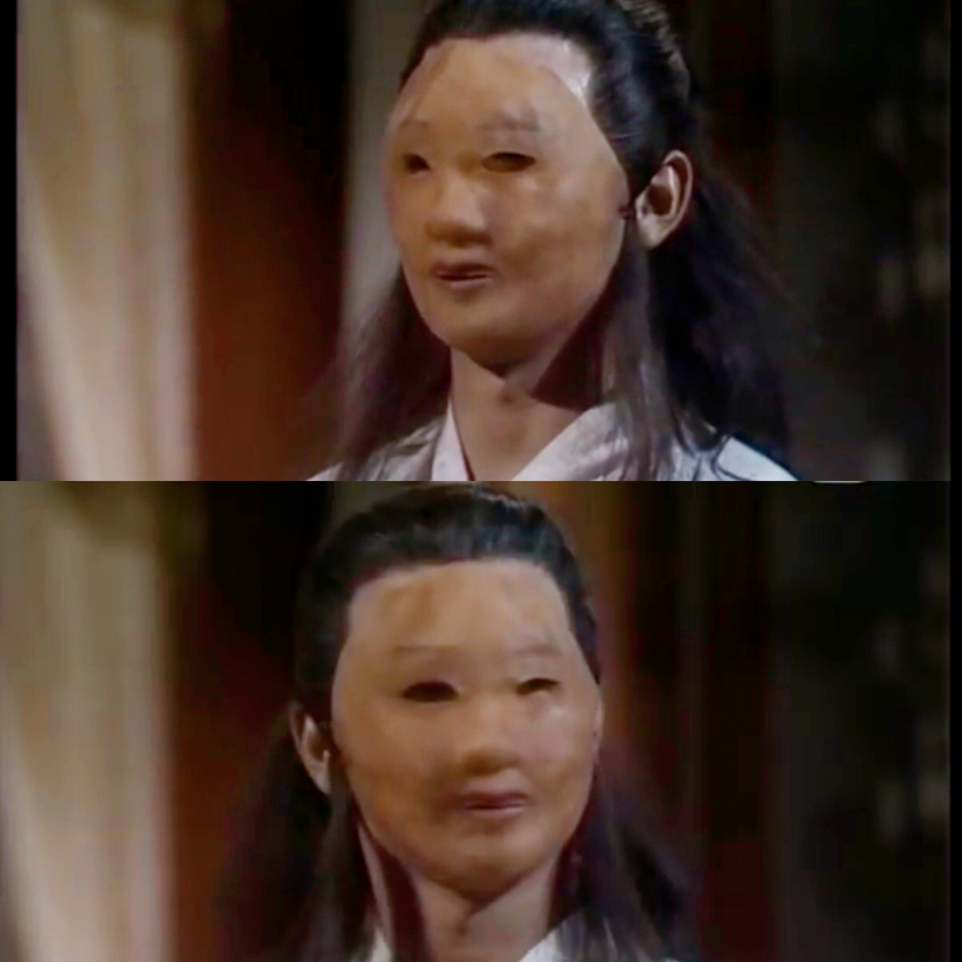 Chắc chắn đây là chiếc mặt nạ gây ám ảnh nhất màn ảnh. Dù nhan sắc của Lưu Đức Hoa có đẹp cỡ nào nhưng sử dụng chiếc mặt nạ này khi vào vai Dương Quá trong “Thần điêu đại hiệp 1983” lại khiến khán giả hú vía.