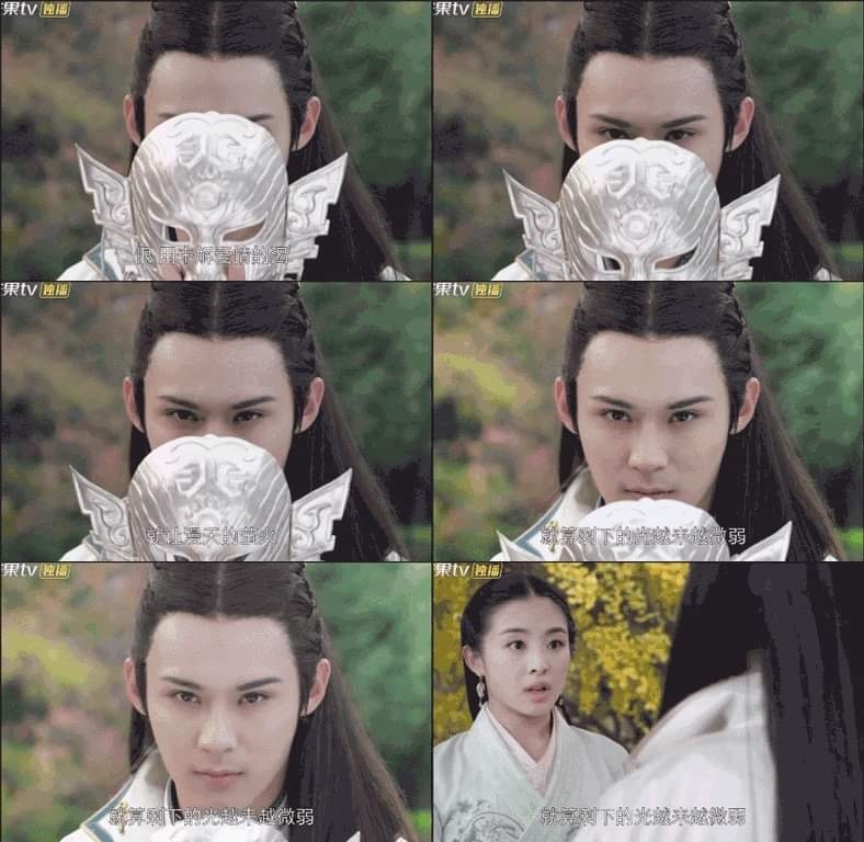 Cũng vào vai Lan Lăng Vương trong 'Lan Lăng vương phi', Trần Dịch đã đeo mặt nạ khá dữ nhưng khi bỏ ra lại là gương mặt yêu mị khiến nữ chính cũng bất ngờ.