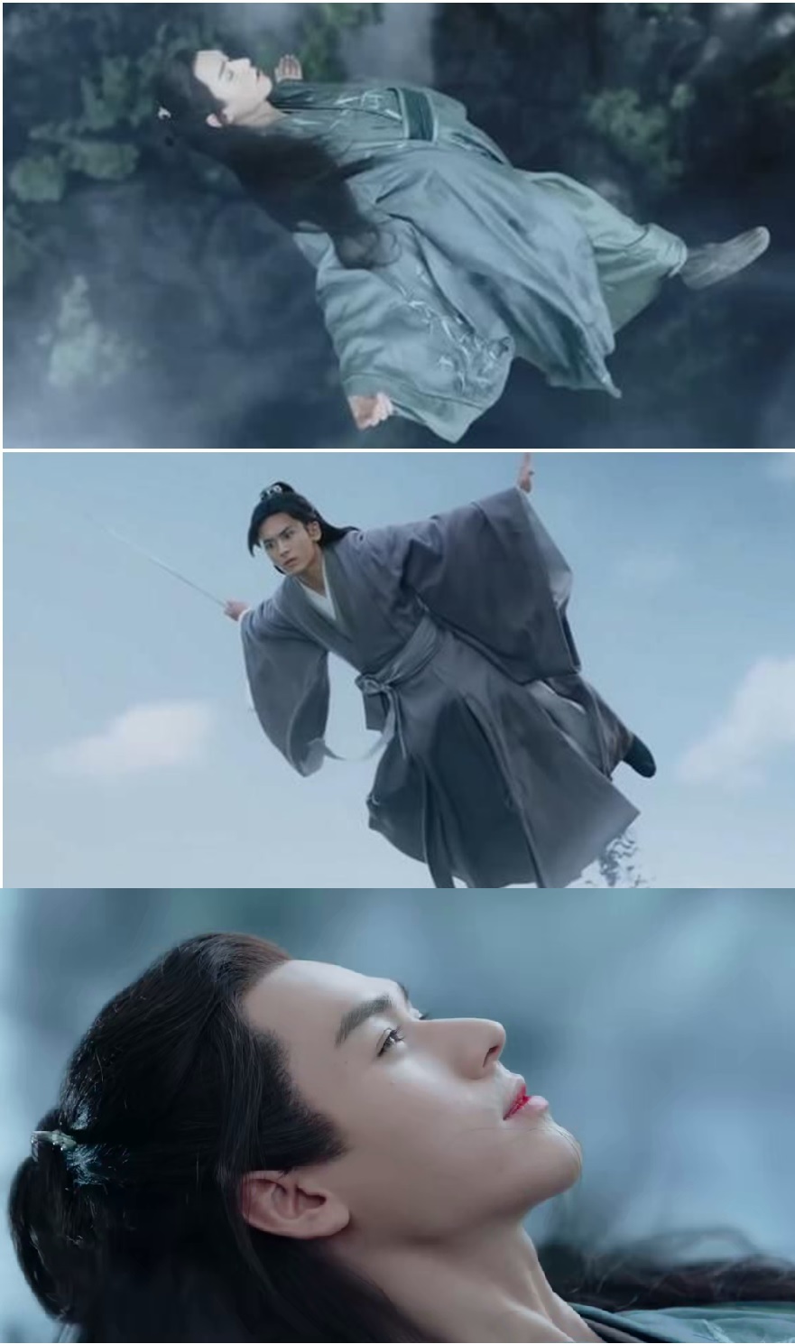 Cung Tuấn cũng Trong phim 'Sơn Hà lệnh', cảnh quay Ôn Khách Hành (Cung Tuấn) rớt xuống vực và Chu Tử Thư (Trương Triết Hạn) cũng nhảy theo trong đó biểu cảm của Cung Tuấn khiến khán giả chua xót.