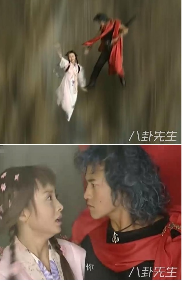 Trong phim 'Phong Vân', Hà Nhuận Đông cũng nhảy vực theo để ôm chặt lấy cô gái đầy lãng mạn.